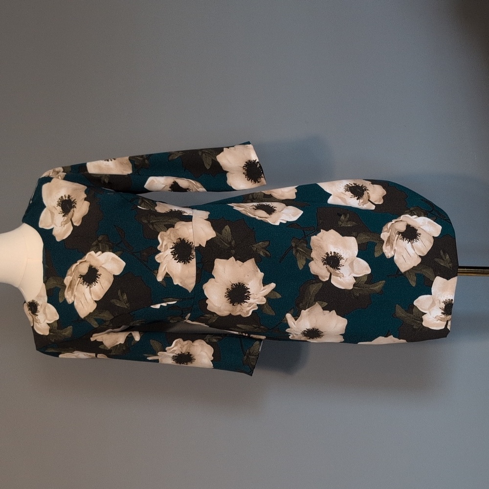 Banana Republic Teal and Cream Floral Long Sleeve Dress